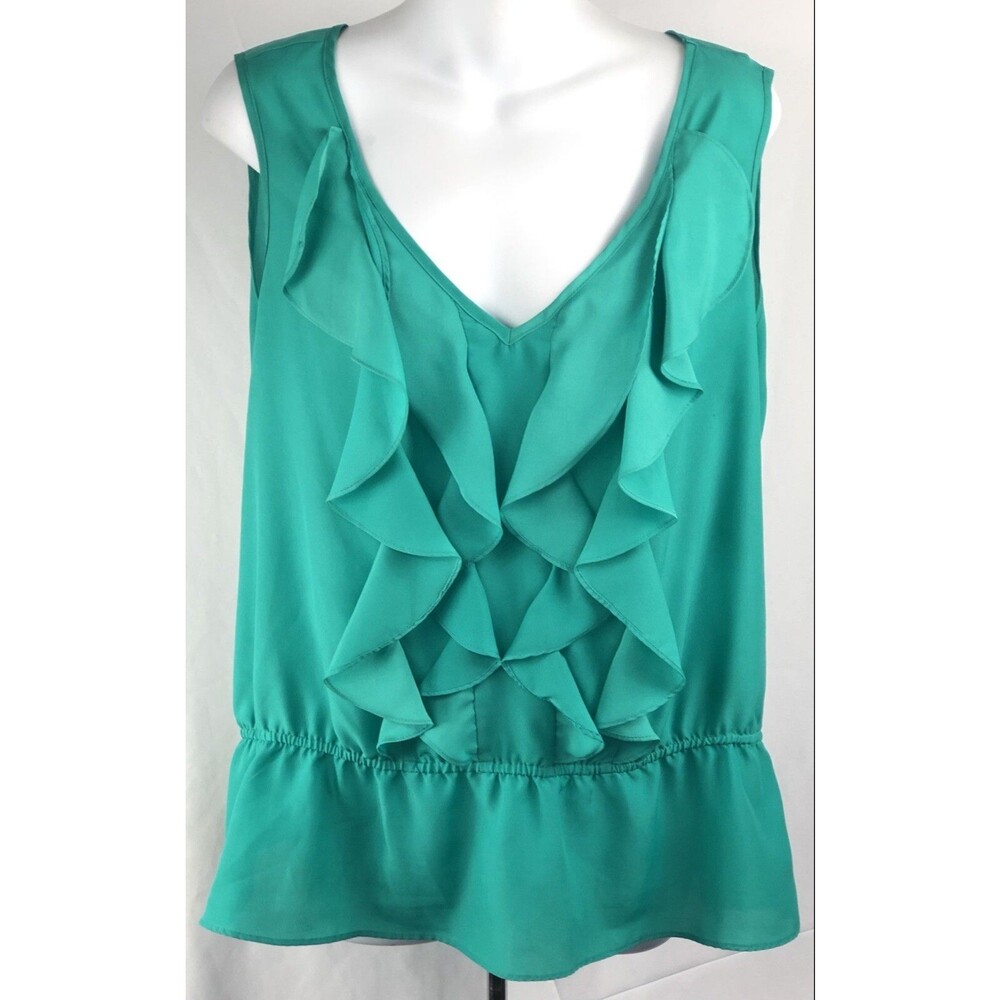Vintage sleeveless Top XL Green Ruffles Front V-Neck Peplum Y2K Coquette Dainty